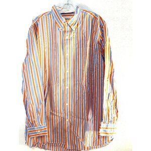 Stafford PREP Mens Button Down Shirt White/Blue/Orange Size XXL